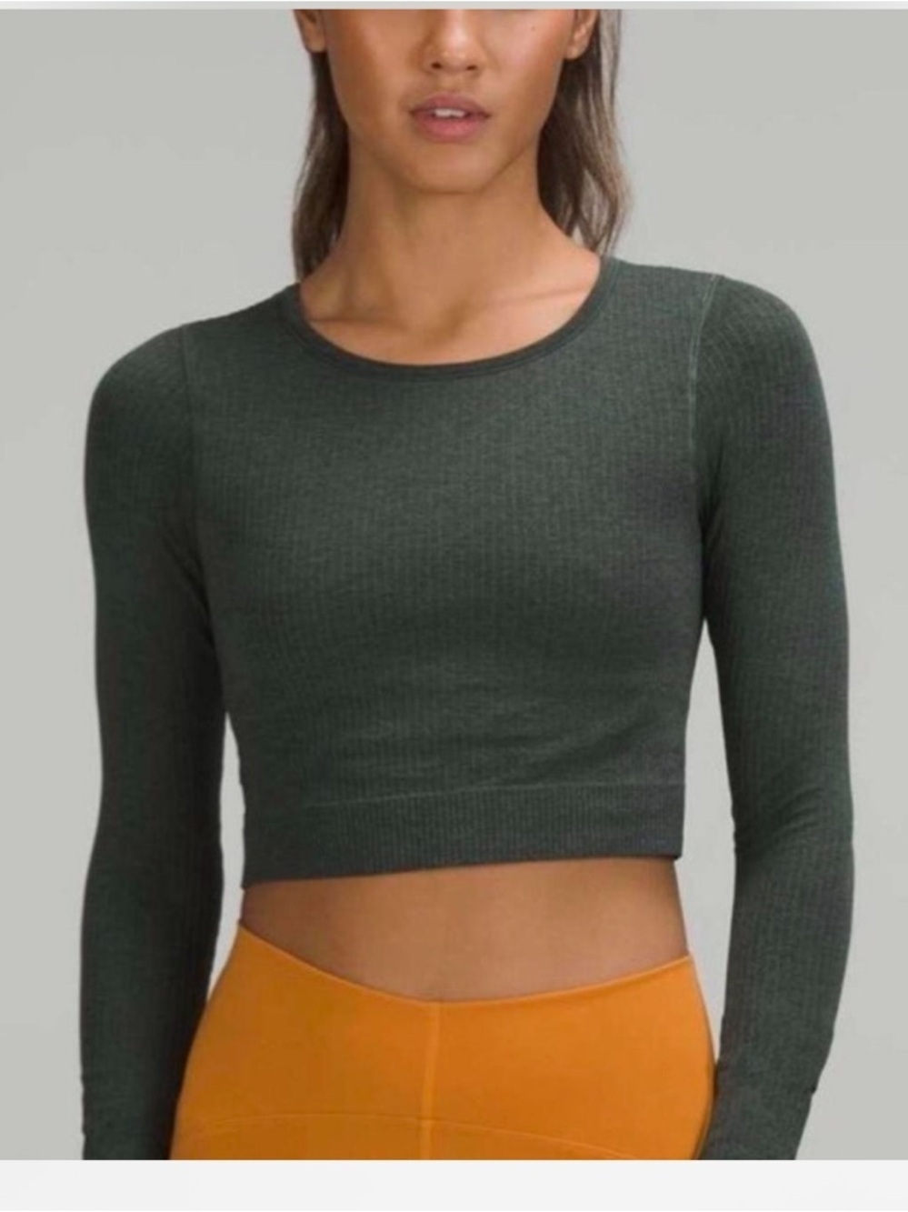 Lululemon ebb to street long sleeve crop shirt 4 smoked spruce